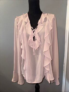 Forever 21 Light Pink Ruffle Tie-Front Blouse